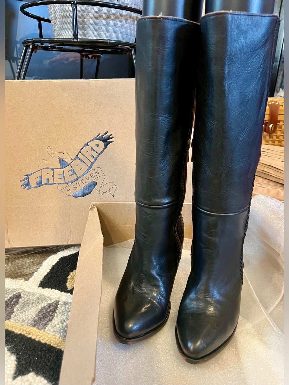 Freebird by Steven Knife Black Leather Tall Boots - Size 8 (fits like a 7)